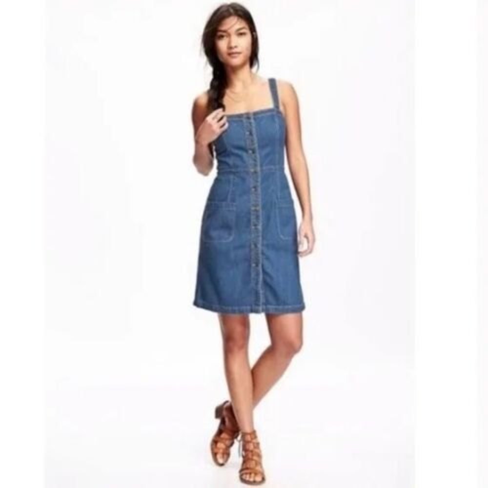 Old Navy Monroe Denim Jumper Overall Dress Size 16